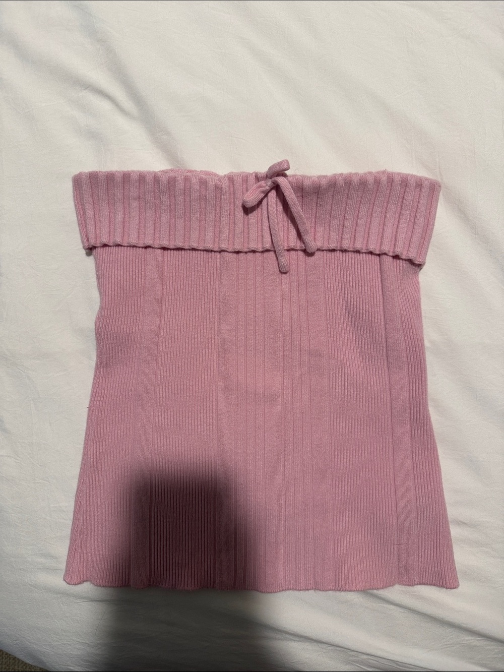 Strapless Pink Ribbed Knit Tube Top
